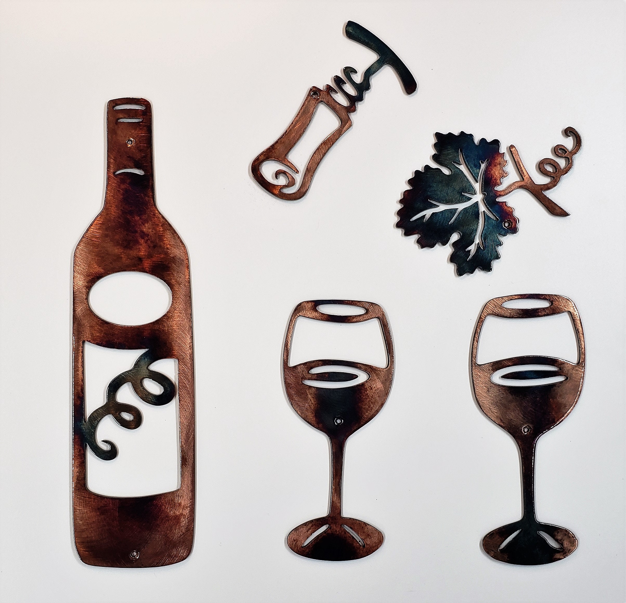 Wine Decorative Set Home Decor Metal Wall Art Etsy