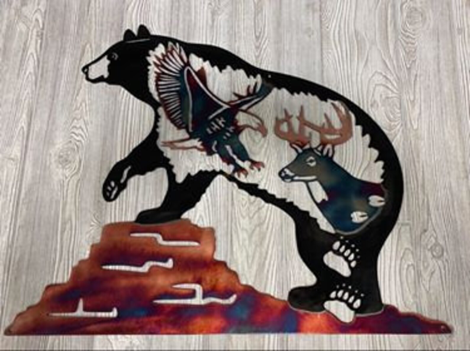Bear Paw Wildlife Scene Northwoods Metal Wall Art Etsy