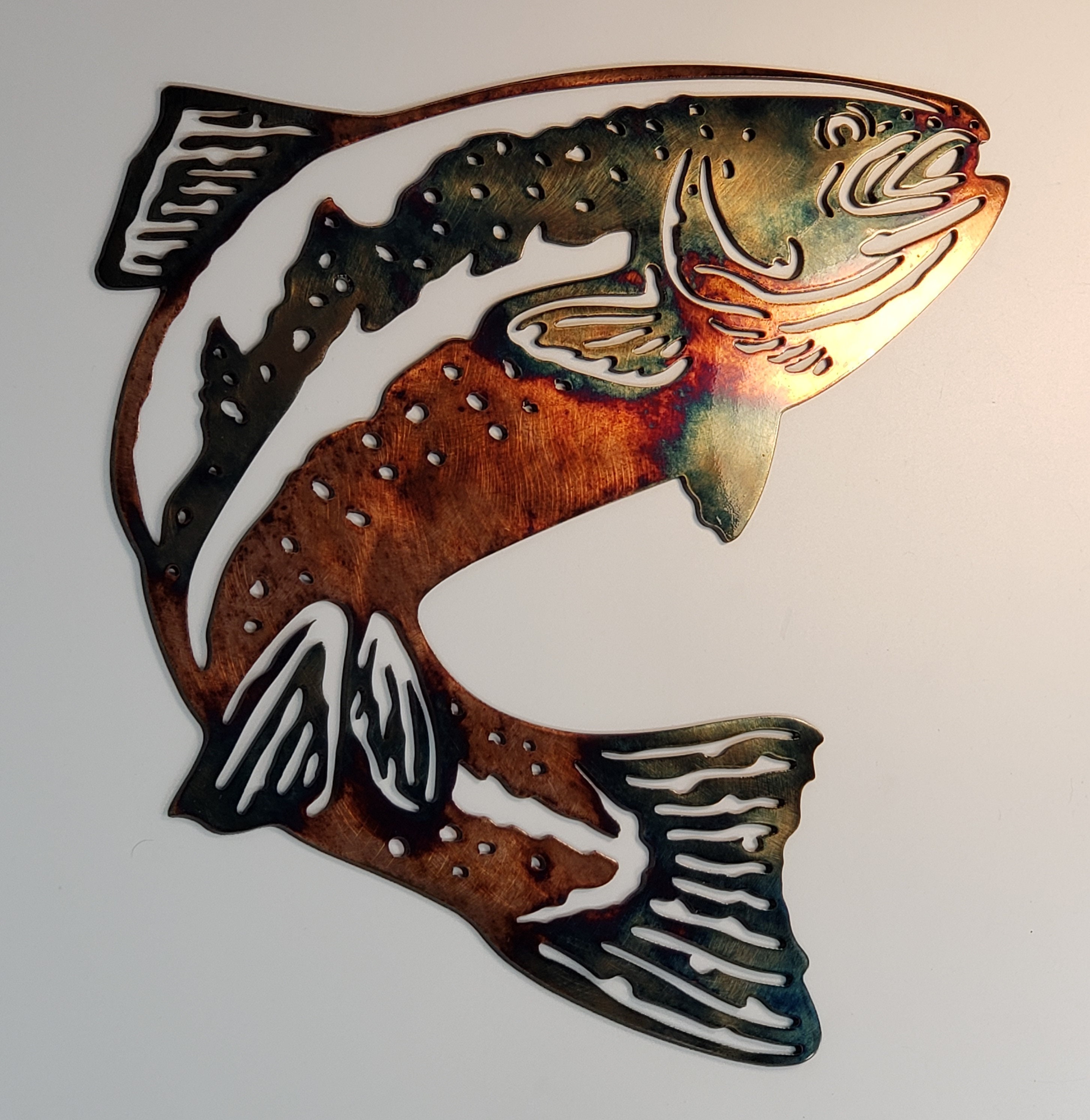 Aumei Wall Decor 12-Inch Wood Decorative Trout Fish Welcome Sign Hanging Plaque with 3 Hooks,for Garden and Wall Decor
