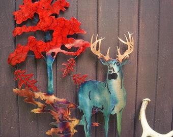 Fall Buck Whitetail Deer Home Wall Decor Sign for Wildlife or Hunting Enthusiasts Northwoods Metal Wall Art