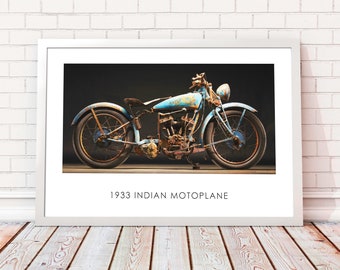 1933 Indian Motoplane, Fathers day gifts for him, Motorcycle art, gift for dad, brother, garage, office, unique decor, motorcycle gift.