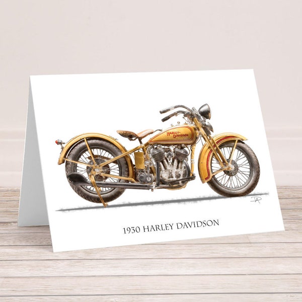 1930 Harley Davidson, 5"x 7" Card. Motorcycle art, gift for dad, gift for him garage, office gift, unique decor, Fathers day, Wedding