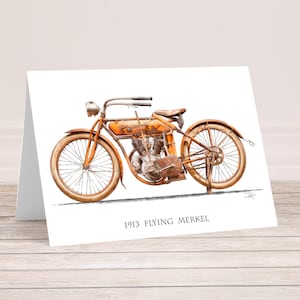 1913 Flying Merkel, tarjeta de 5"x 7".  Cumpleaños, aniversario, arte de la motocicleta, regalo de la motocicleta, papá, hermano, boda, garaje, oficina, decoración.