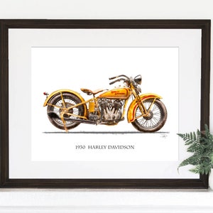 1930 Harley 8.5&quot;x11&quot;. Valentine&#39;s Day, anniversary, Motorcycle art, husband, brother, groom, wedding, garage, office, nursery, unique decor.