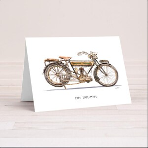1911Triumph, 5&quot;x 7&quot; Card. Birthday, Christmas, Anniversary, Wedding. Gift, dad, husband, boyfriend, Groom, motorcycle art.