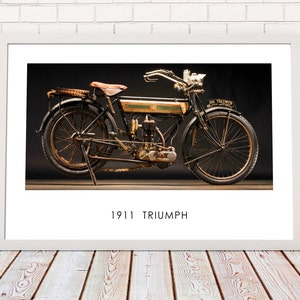1911 Triumph Motorcycle, Fathers day gifts for him, Motorcycle art, gift for dad, brother, groom, garage, office, unique decor, vintage