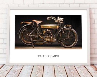 1911 Triumph Motorcycle, Fathers day gifts for him, Motorcycle art, gift for dad, brother, groom, garage, office, unique decor, vintage