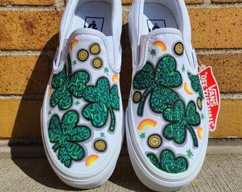 CUSTOM shamrock Vans slip on sneakers