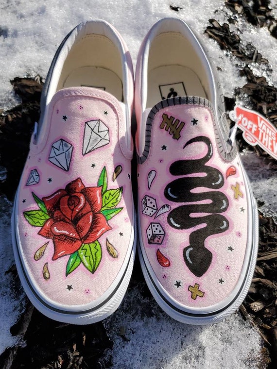 LV Inspired Vans - Custom Painted Vans - Vans Slip-On - Vans Tie