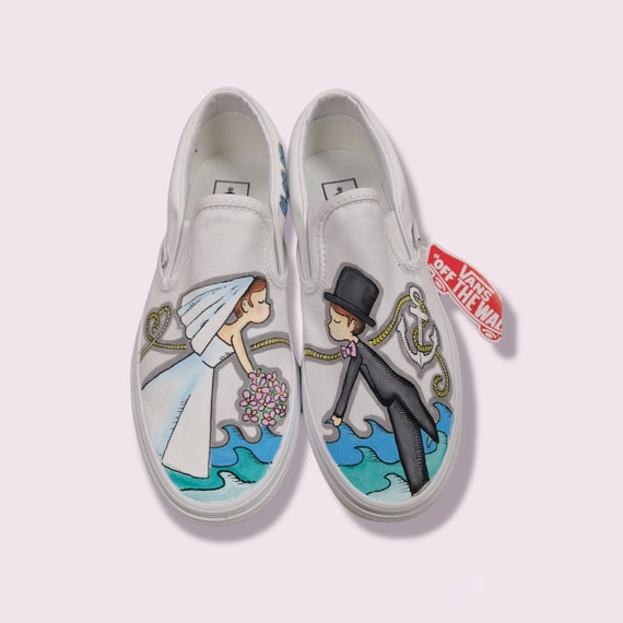 CUSTOM Wedding Vans Slip on Sneakers