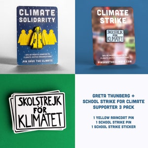Greta Thunberg/Schulstreik für das Klima - Supporter Pack (zwei Pins + Sticker)