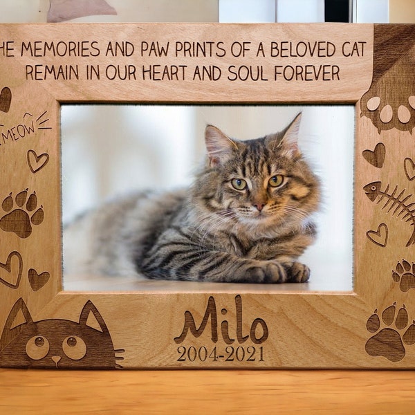 Cat Memorial Picture Frame | Memories of Paw Print | Personalized Cat Sympathy Gift | Cat Tribute Picture Frame | Custom Cat Loss Gift