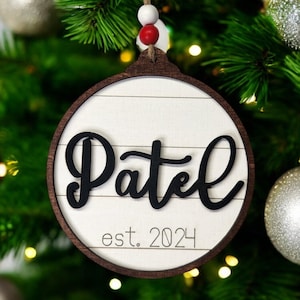 3D Family Name Ornament with Shiplap Design & Established Date, Personalized Home Decor Gift for Family, Custom Wall Art