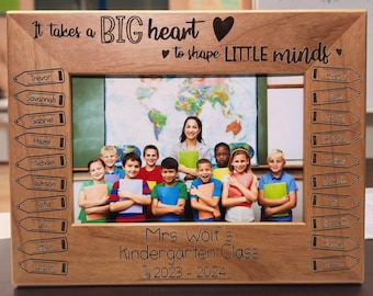 Teacher Gift Frame Laser Engraved | Appreciation Gift | Teacher and up to 24 kids names | It takes a Big Heart to Shape Little Minds | Frame