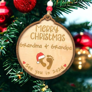 Merry Christmas Grandma and Grandpa | Baby Announcement Ornament | Merry Christmas Grandma & Grandpa See you in 2025 | New Baby Ornament