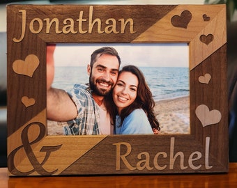 Personalized Couple Picture Frame w/ Hearts | Valentines Day Gift | Anniversary Gift | Wedding Gift | Gift for Boyfriend or Girlfriend