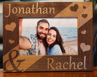 Personalized Couple Picture Frame w/ Hearts | Valentines Day Gift | Anniversary | Wedding | Gift for Boyfriend or Girlfriend