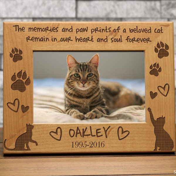 Cat Memorial Picture Frame | Memories of Paw Print cats | Personalized Cat Sympathy Gift | Cat Tribute Picture Frame | Custom Cat Loss Gift