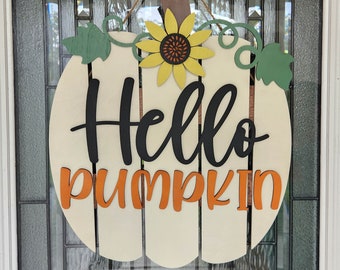 Hello Pumpkin Door Sign| Front Door Decor | Fall Door Hanger | Fall Front Door Sign | Pumpkin Decor | Hello Fall | Laser Cut | Fall Decor