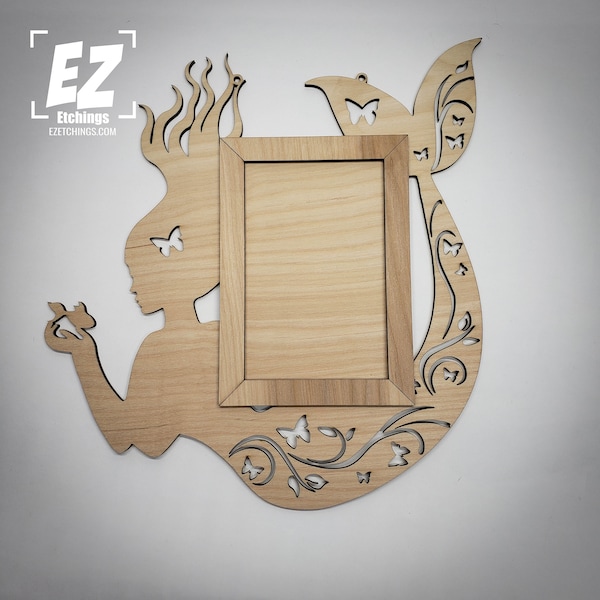 DIY Mermaid with butterfly picture frame | Frame Natural Wood | Ready to be painted and assembled | *Comes Disassembled*