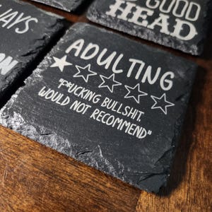 Funny Slate Coasters with Adult Humor - Gag Gift for Friends, Unique Housewarming Party Present, Quirky Barware Accessory NFS