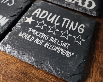 Funny Slate Coasters with Adult Humor - Gag Gift for Friends, Unique Housewarming Party Present, Quirky Barware Accessory NSFW