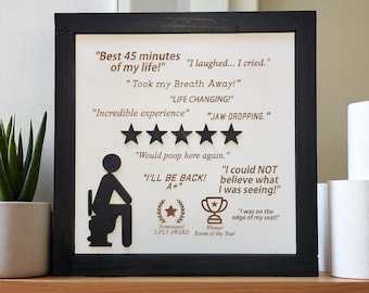 Would Poop Here Again Framed 5 Star | 3d Wood Wall Sign | Funny Bathroom Sign | Satire | Bathroom Humor | Funny Gift