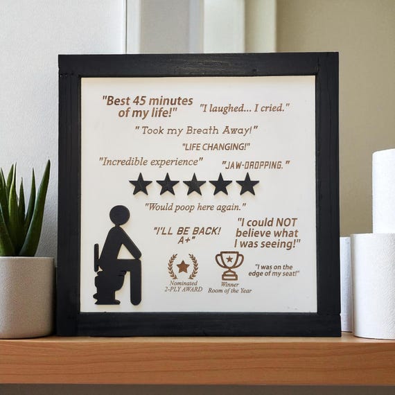 Would Poop Here Again Framed 5 Star | 3d Wood Wall Sign | Funny Bathroom Sign | Satire | Bathroom Humor | Funny Gift