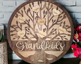 Personalized Family Tree Sign | Pet and Angel Wing Options | Handcrafted 14/16 Inch Wood Wall Art | Family | Gift for Mom | Gift for Family