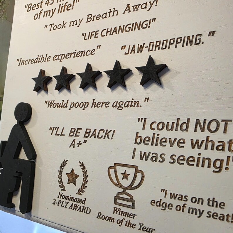 5 Star Would Poop Here Again | 3d Wood Wall Sign | Funny Bathroom Sign | Satire | Bathroom Humor | Funny Gift | Satire Gift image 8