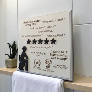 5 Star Would Poop Here Again | 3d Wood Wall Sign | Funny Bathroom Sign | Satire | Bathroom Humor | Funny Gift | Satire Gift Painted White