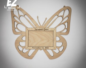 Custom Etched Butterfly picture frame | 4x6 /5x7 Frame Natural Wood | *Comes Assembled*