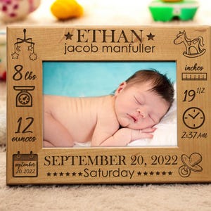 Personalized Birth Announcement | Newborn Baby | Gift for New Parents | Nursery Picture Frame | Birth Stat Frame