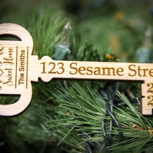 Home Sweet Home Key Ornament | Personalized with Name and Street | Birch Wood | Christmas Ornanment | House Warming Gift | New Home Gift