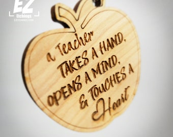 Teacher Appreciation Keychain | 2 Sided |Teacher name and "A Teacher Takes a Hand, Opens a Mind and Touches a Heart" | Gift for Teacher