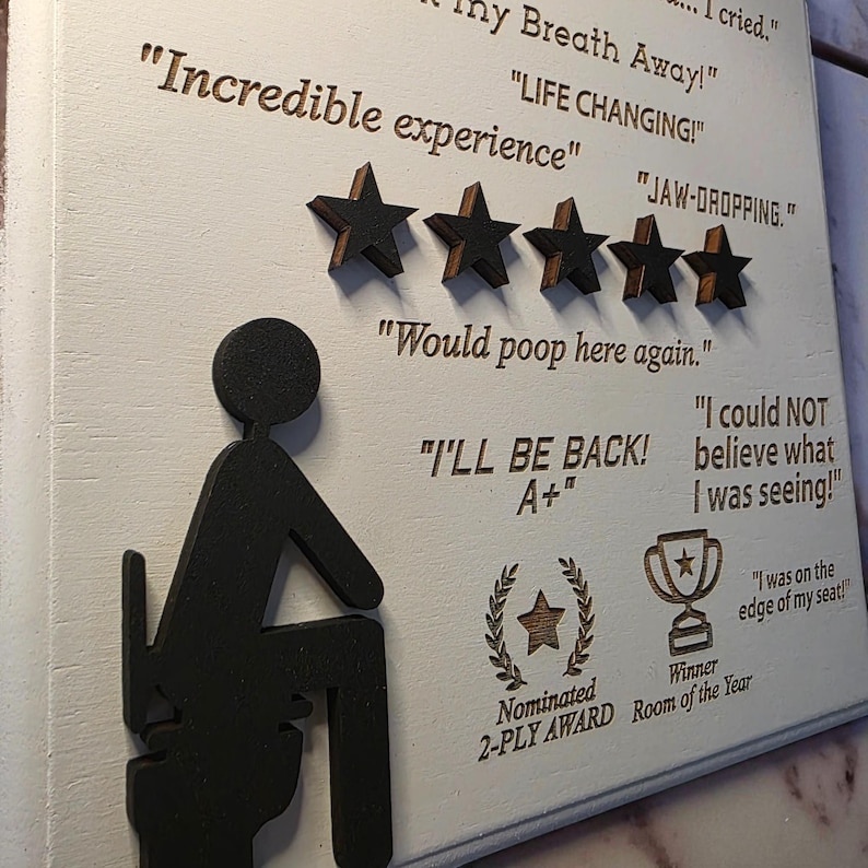 5 Star Would Poop Here Again | 3d Wood Wall Sign | Funny Bathroom Sign | Satire | Bathroom Humor | Funny Gift | Satire Gift image 9