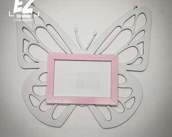 Personalized Colored Etched Butterfly picture frame | 4x6 /5x7 Frame Natural Wood | *Comes Assembled*