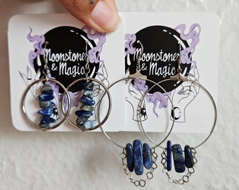 Lapis Lazuli Chip Dangle Earrings 2 Bundle, Indigo Stone, Blue Crystal, Witchy, Boho, Gift For Her, Reiki Infused