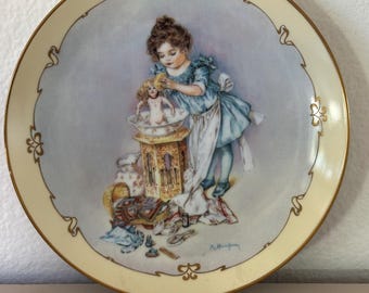 Plato de colección vintage Hamilton Collection "Playing Mama" / Maud Humphrey Bogart / Serie Little Ladies / Porcelana de edición limitada de 1989