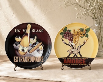 Ensemble de 2 assiettes à vin vintage Pottery Barn, publicité pour vins français