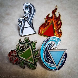 Four Elements Alchemical Enamel Pin Set // Alchemy Symbol Lapel Pin // Fire - Water - Earth - Air