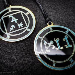 Archangel Sachiel Sigil Medallion, Heptameron inspired Archangel seal necklace with symbols from Cornelius Agrippa
