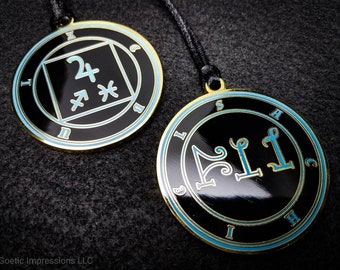 Erzengel Sachiel Siegel Medaillon, Heptameron inspiriert Erzengel Siegel Halskette mit Symbolen von Cornelius Agrippa