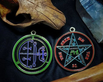 Seal of Aim (Haborym) // Ars Goetia Demon Sigil Necklace // Lesser Key of Solomon Goetic Ritual Pendant with Tetragrammaton on Reverse Side