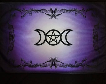 Triple Moon Pentagram Altar Cloth // Wiccan Pentacle Wall Hanging // Pagan Altar Decor