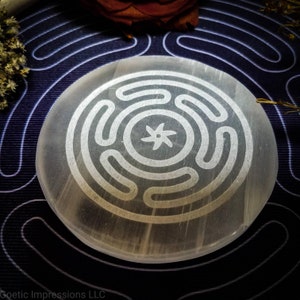 Hecate Sigil Selenite Charging Plate, Hekate Wheel Stropholos Altar Charging Plate, Occult Crystal Gift