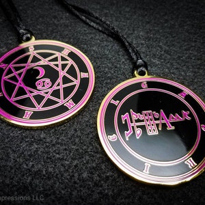 Archangel Gabriel Sigil Medallion, Heptameron inspired Archangel seal necklace with symbols from Cornelius Agrippa