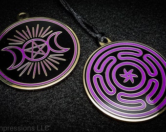 Hecate Sigil Necklace / Triple Moon Goddess Pendant // Stropholos Talisman // Hekate Wheel Medallion