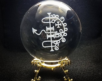 Asmoday Sigil Crystal Ball with stand // Goetic Summoning Scrying Ball