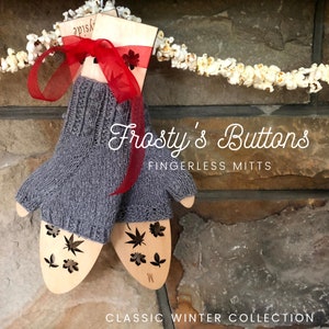 Fingerless Mitts Knitting Pattern, digital download | ribbed, lace, bobbles, wrist warmers, gift, FROSTY&#39;S BUTTONS